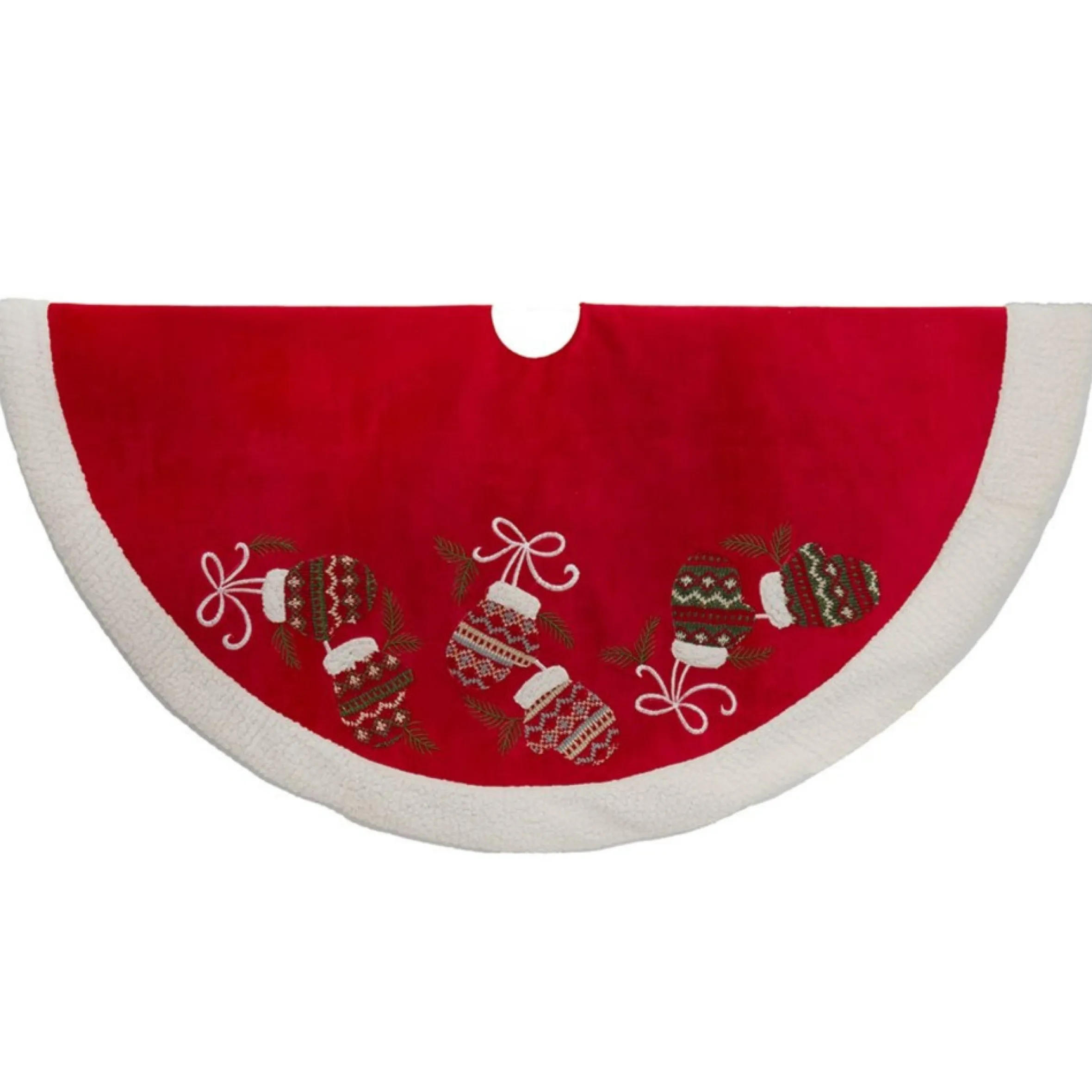 48" Corduroy Embroidered Mittens Christmas Tree Skirt
