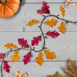 35-Count Fall Harvest Leaves Mini Light Garland Set, 8.75Ft Brown Wire