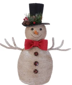 14.5" Country Cabin Burlap Snowman With Top Hat And Scarf Christmas Decoration