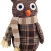 12.25" Country Cabin Decorative Plush Brown And Beige Plaid Owl Christmas Table Top Decoration