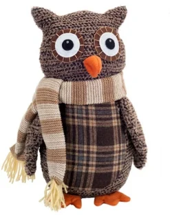 12.25" Country Cabin Decorative Plush Brown And Beige Plaid Owl Christmas Table Top Decoration