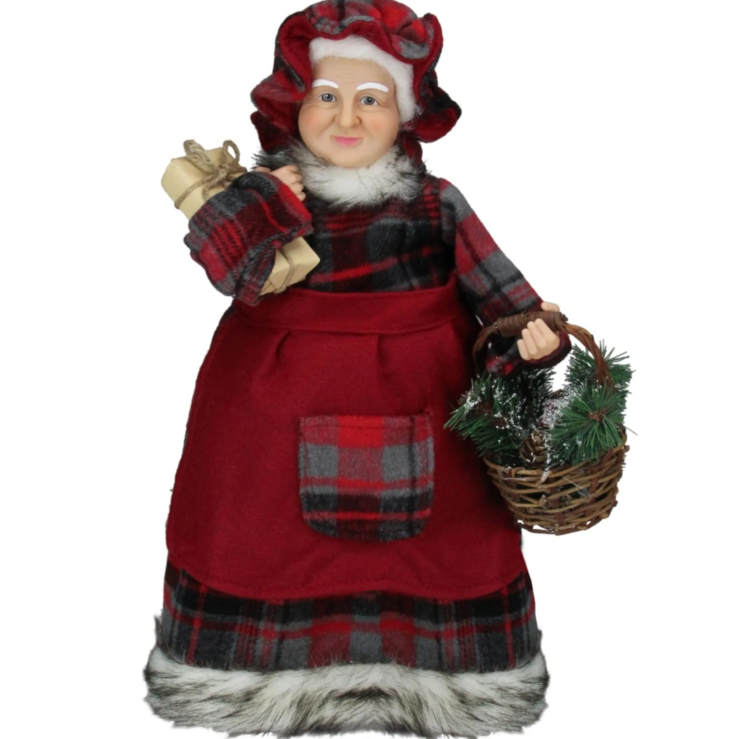 16" Country Mrs Claus With Basket And Gift Christmas Figure