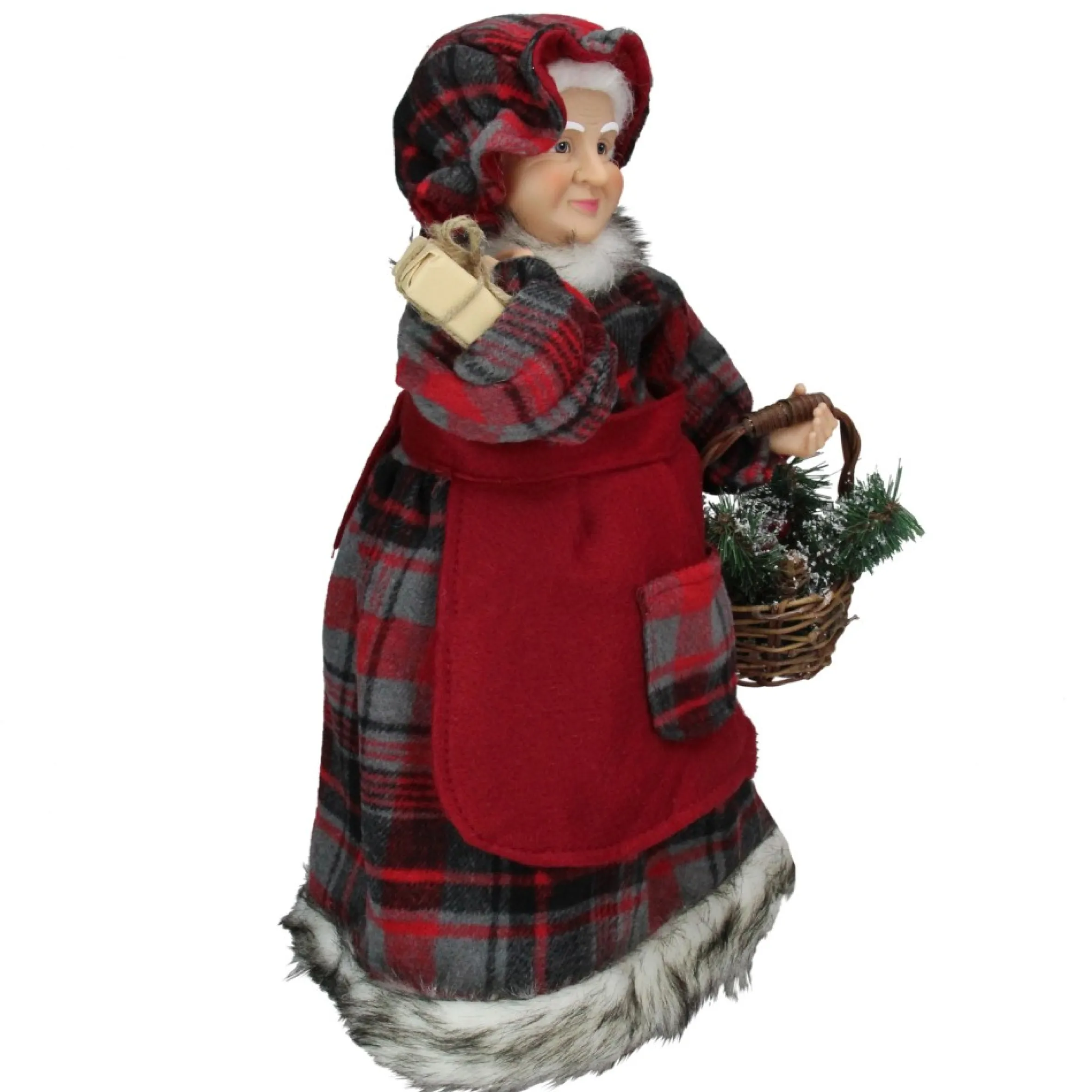 16" Country Mrs Claus With Basket And Gift Christmas Figure