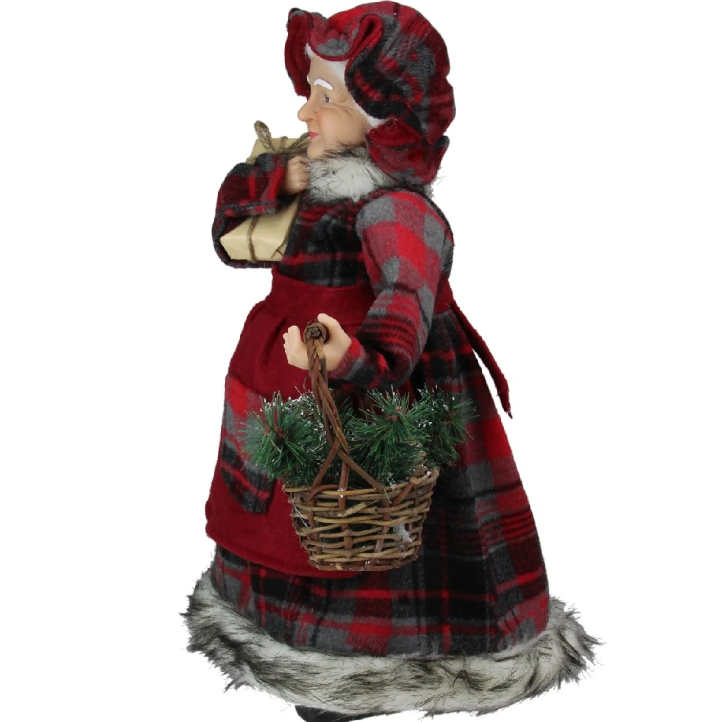16" Country Mrs Claus With Basket And Gift Christmas Figure