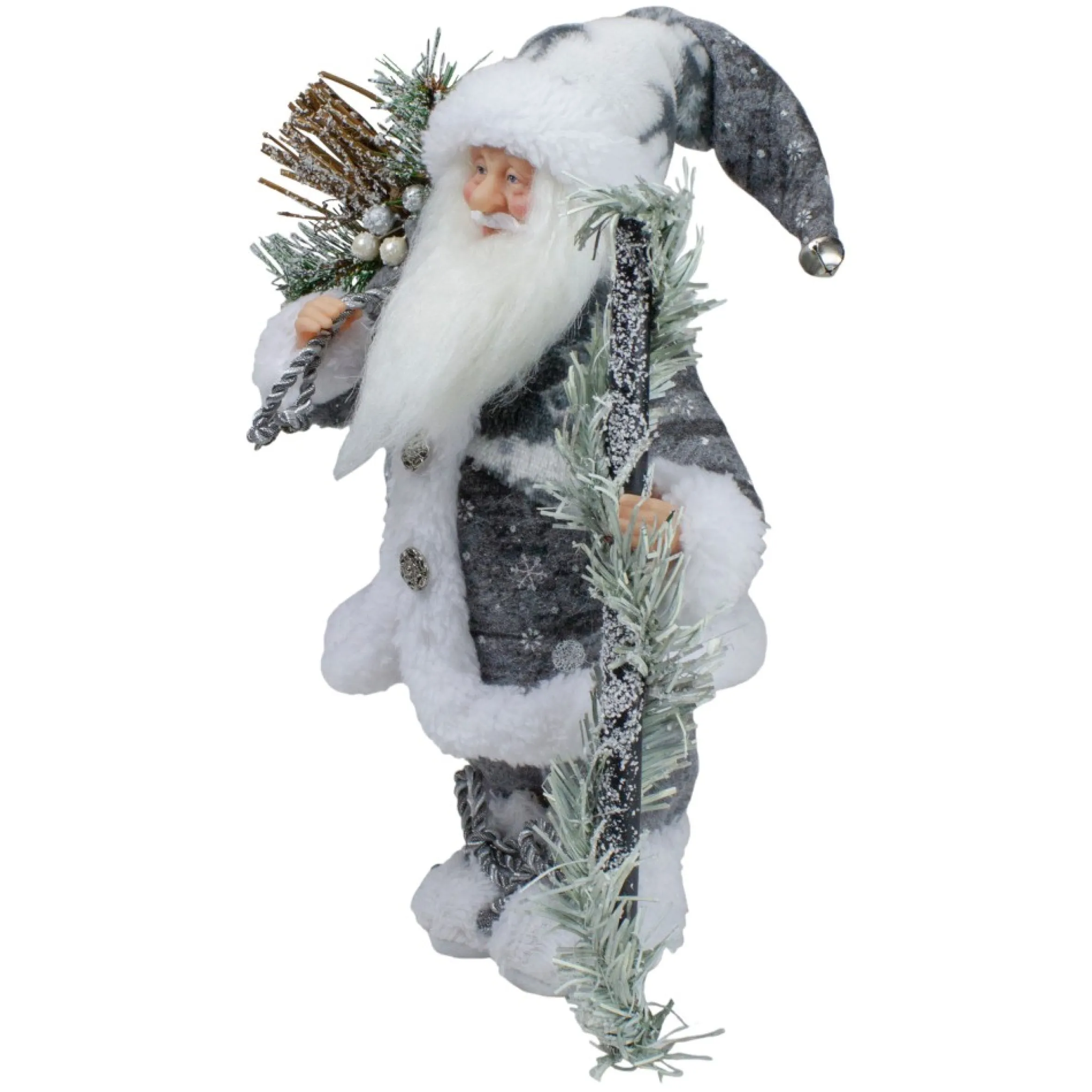 12" Country Patchwork Gray And White Santa Claus Christmas Figure