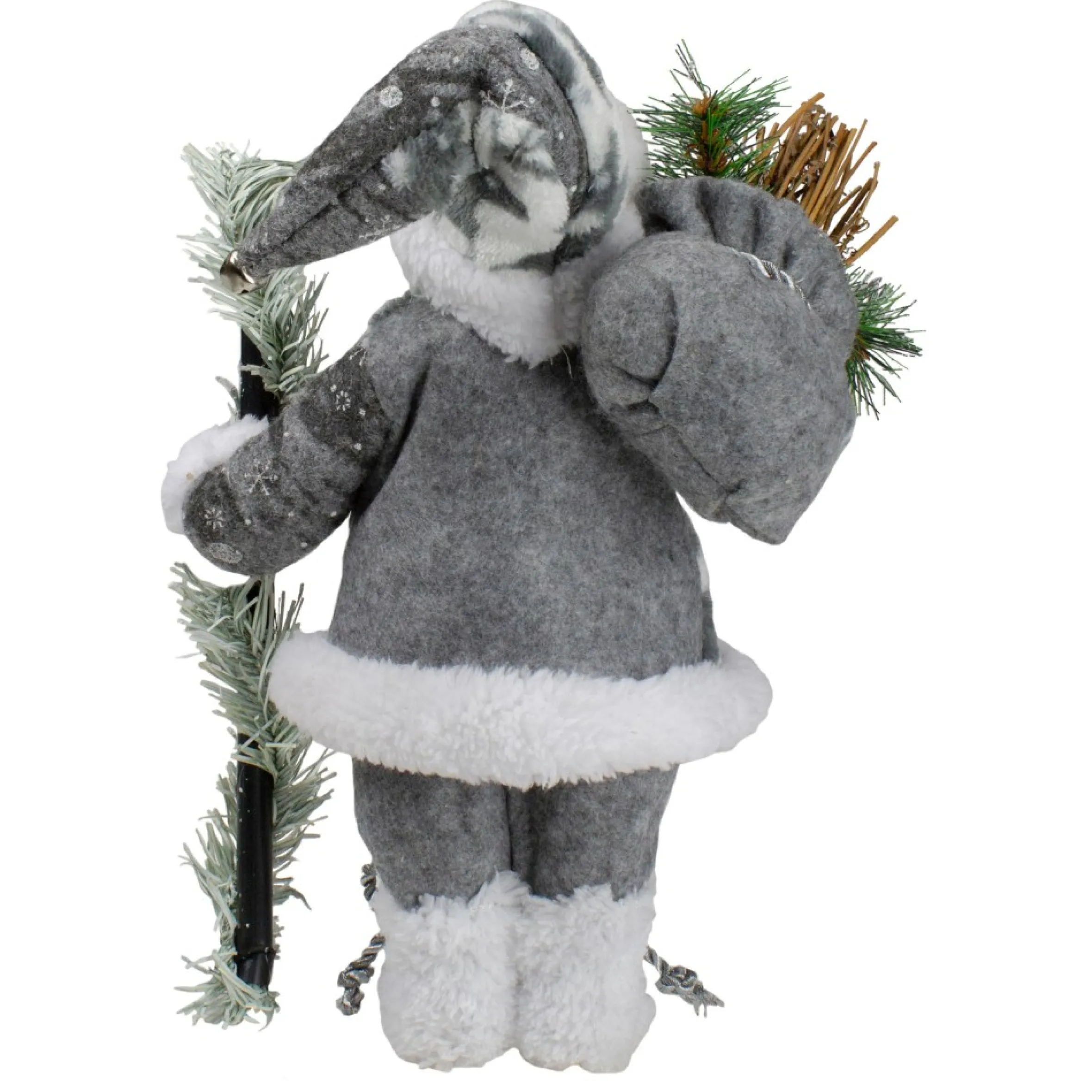 12" Country Patchwork Gray And White Santa Claus Christmas Figure