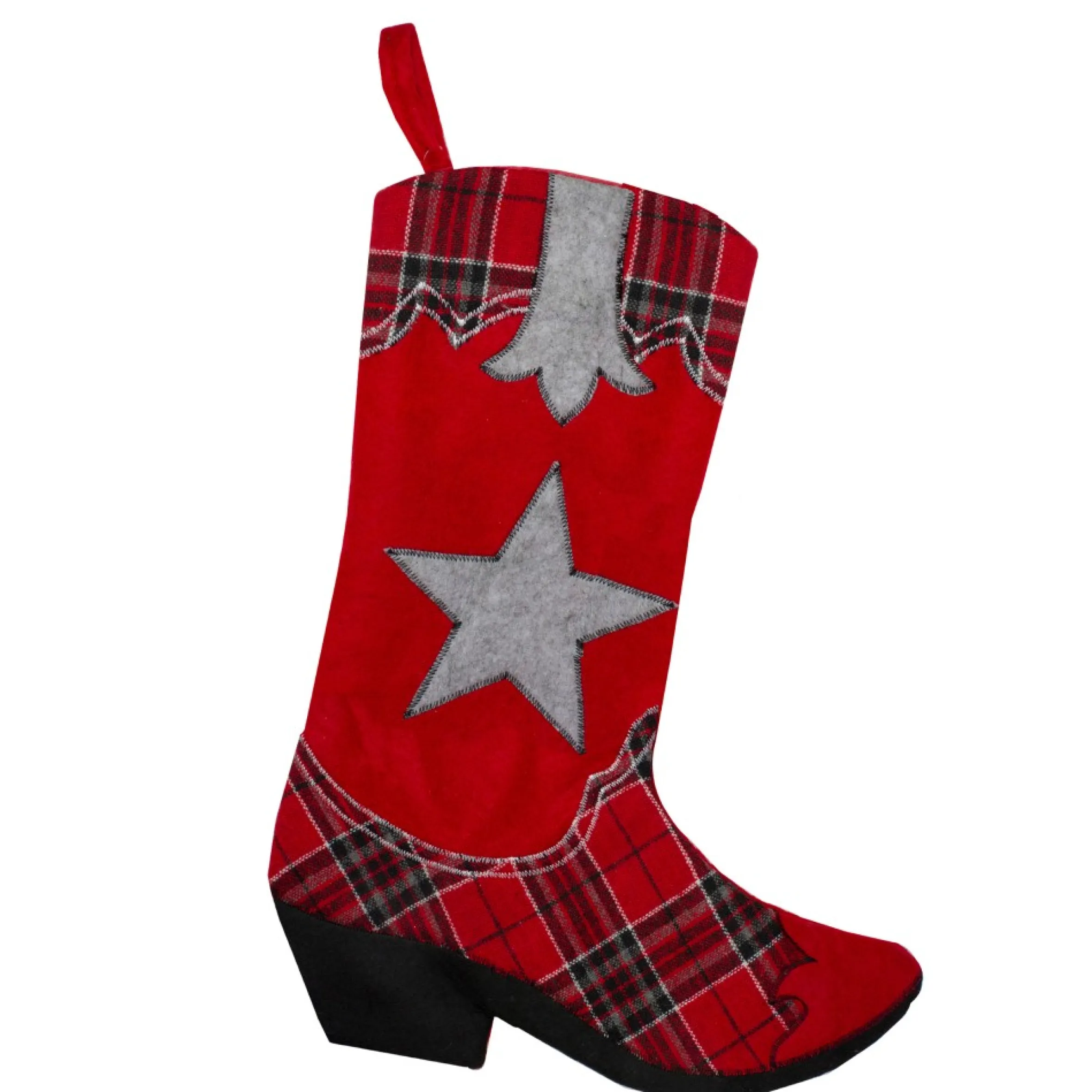 18.5" Country Rustic Red And Black Plaid Cowboy Boot Christmas Stocking