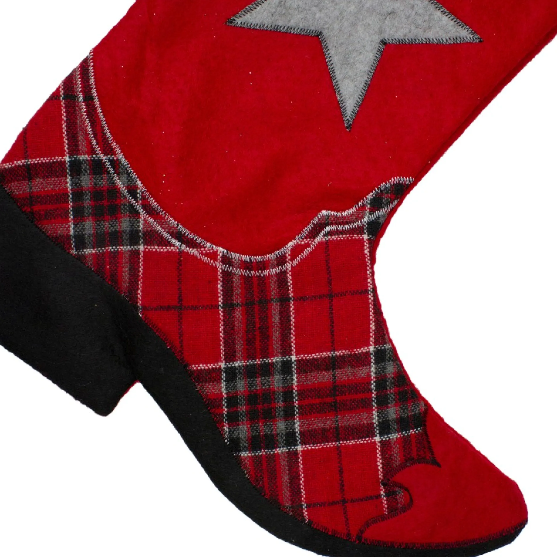 18.5" Country Rustic Red And Black Plaid Cowboy Boot Christmas Stocking