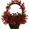 22" Country Rustic Red Rosehip Berries And Vines Decorative Christmas Wall Basket