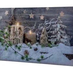Country Rustic Winter Christmas Led Lighted Canvas Wall Art 23.5" X 15.5"
