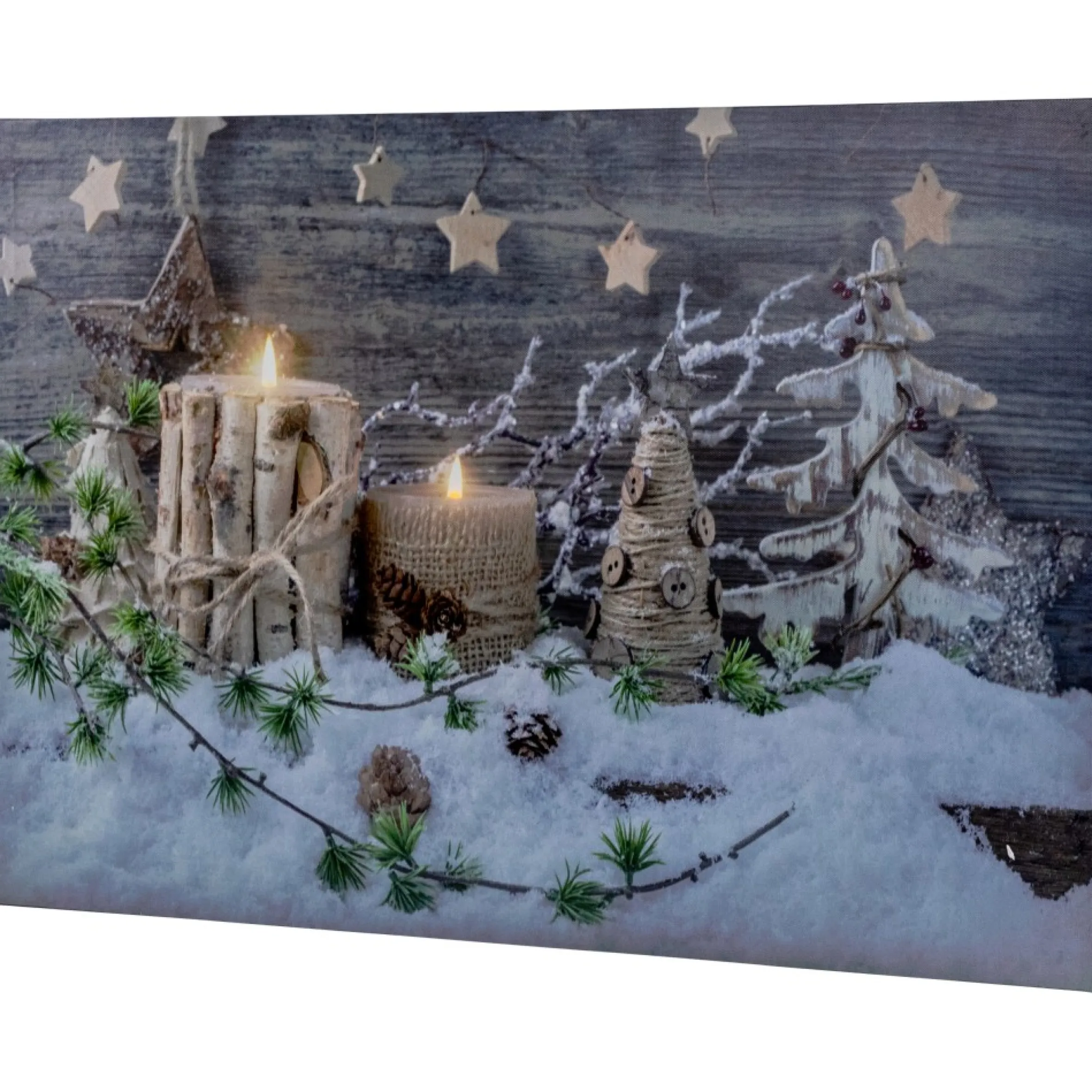 Country Rustic Winter Christmas Led Lighted Canvas Wall Art 23.5" X 15.5"