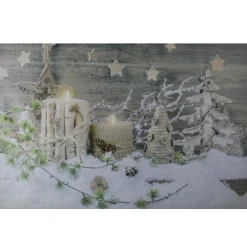 Country Rustic Winter Christmas Led Lighted Canvas Wall Art 23.5