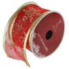 Cranberry Red And Gold Glitter Snowflakes Wired Christmas Craft Ribbon 2.5 X 10 Yards
