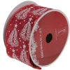 Cranberry Red And White Trees Burlap Wired Christmas Craft Ribbon 2.5" X 10 Yards
