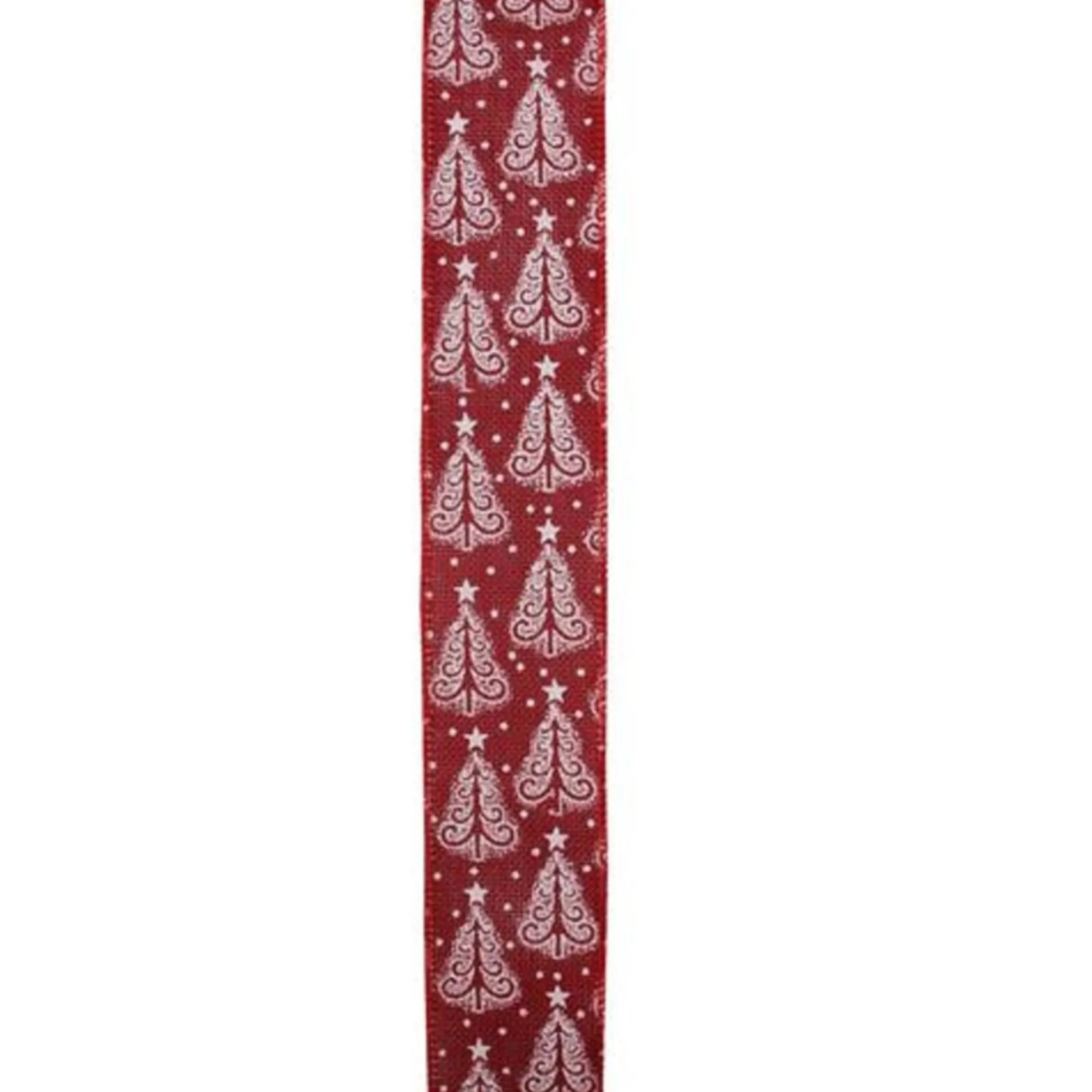 Cranberry Red And White Trees Burlap Wired Christmas Craft Ribbon 2.5" X 10 Yards
