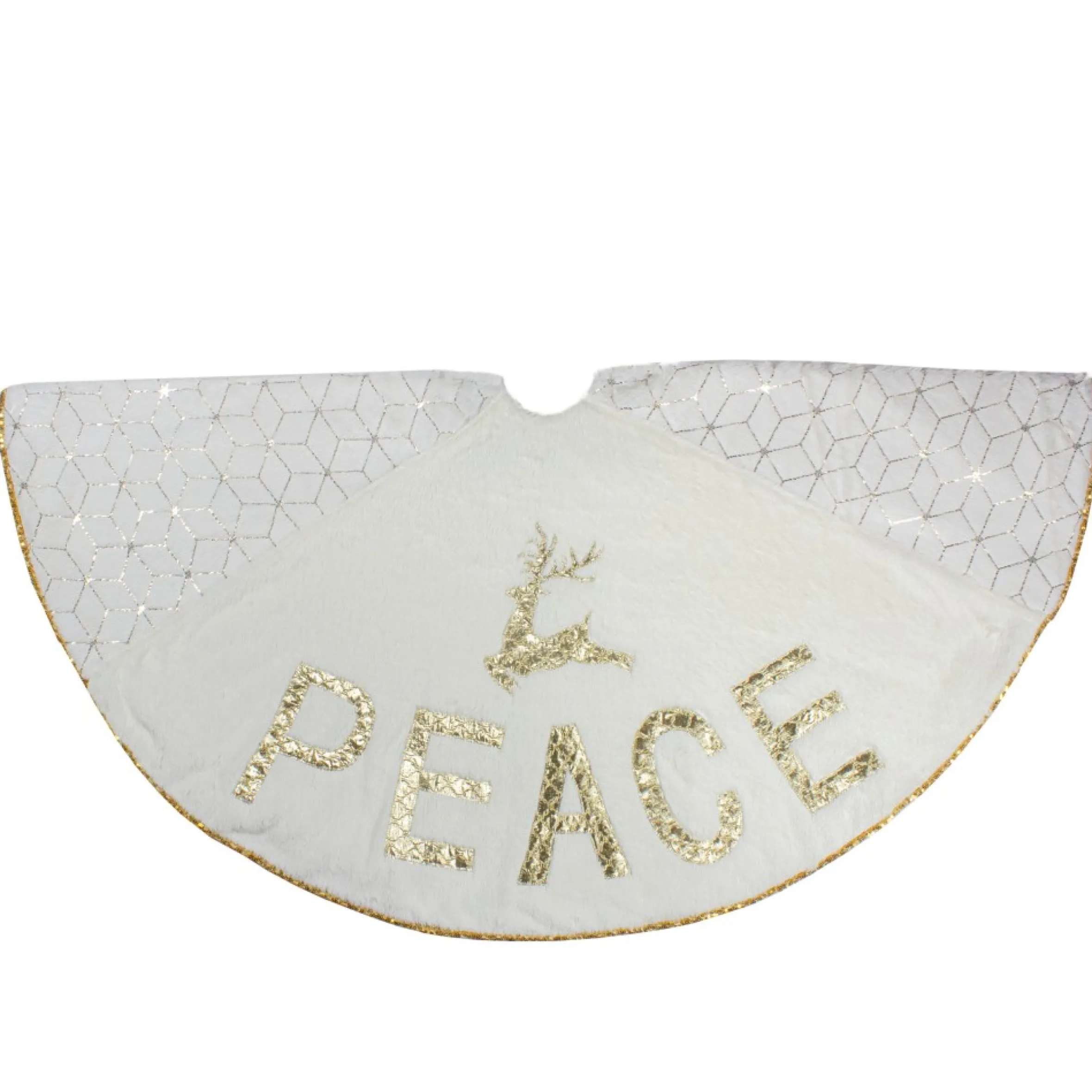 48" Cream And Gold Peace And Reindeer Christmas Tree Skirt