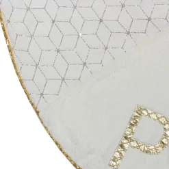 48" Cream And Gold Peace And Reindeer Christmas Tree Skirt