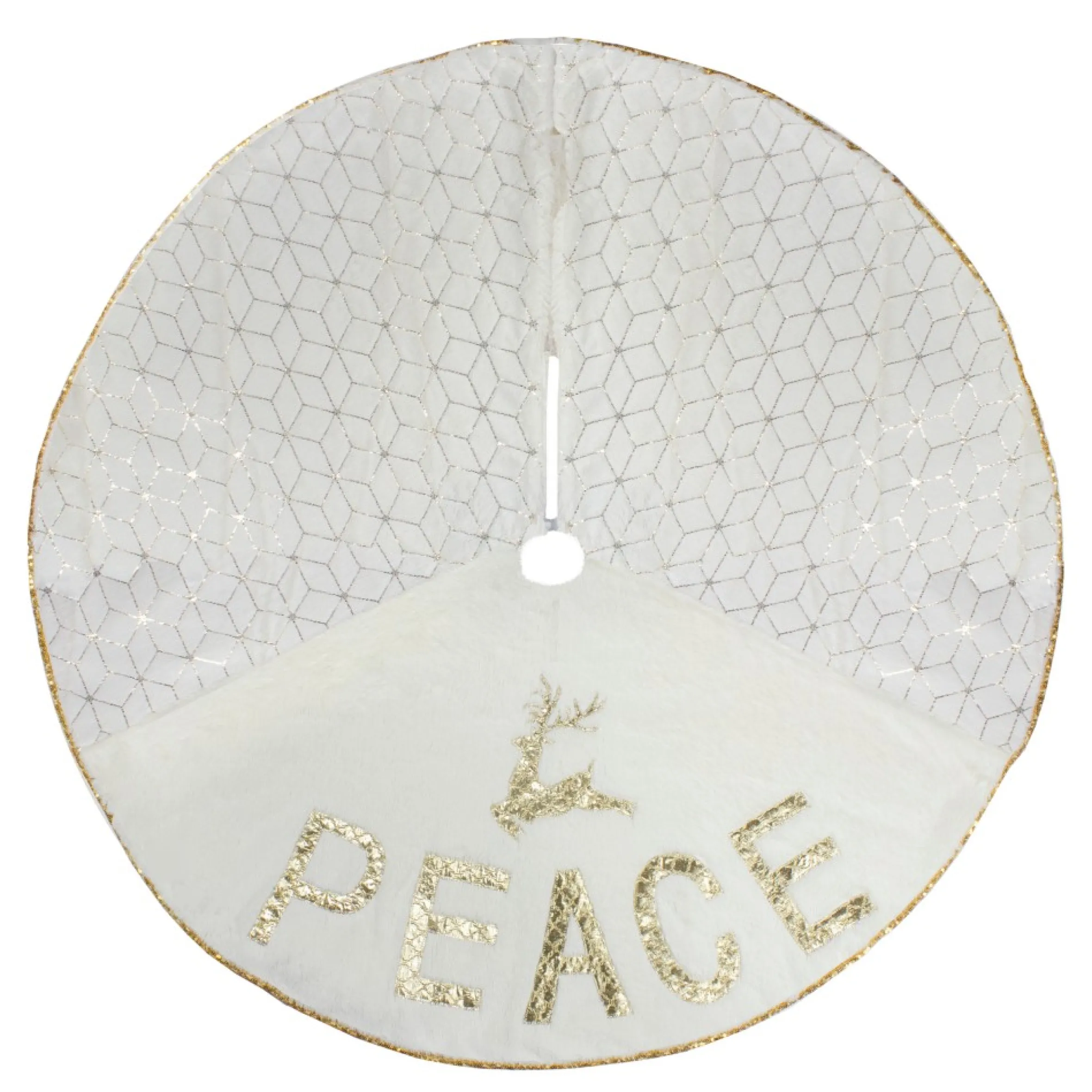 48" Cream And Gold Peace And Reindeer Christmas Tree Skirt