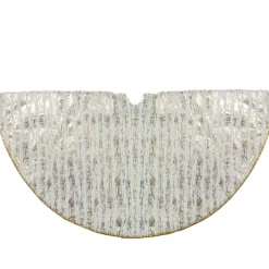 48" Cream And Gold Wood Grain Pattern And Faux Fur Christmas Tree Skirt