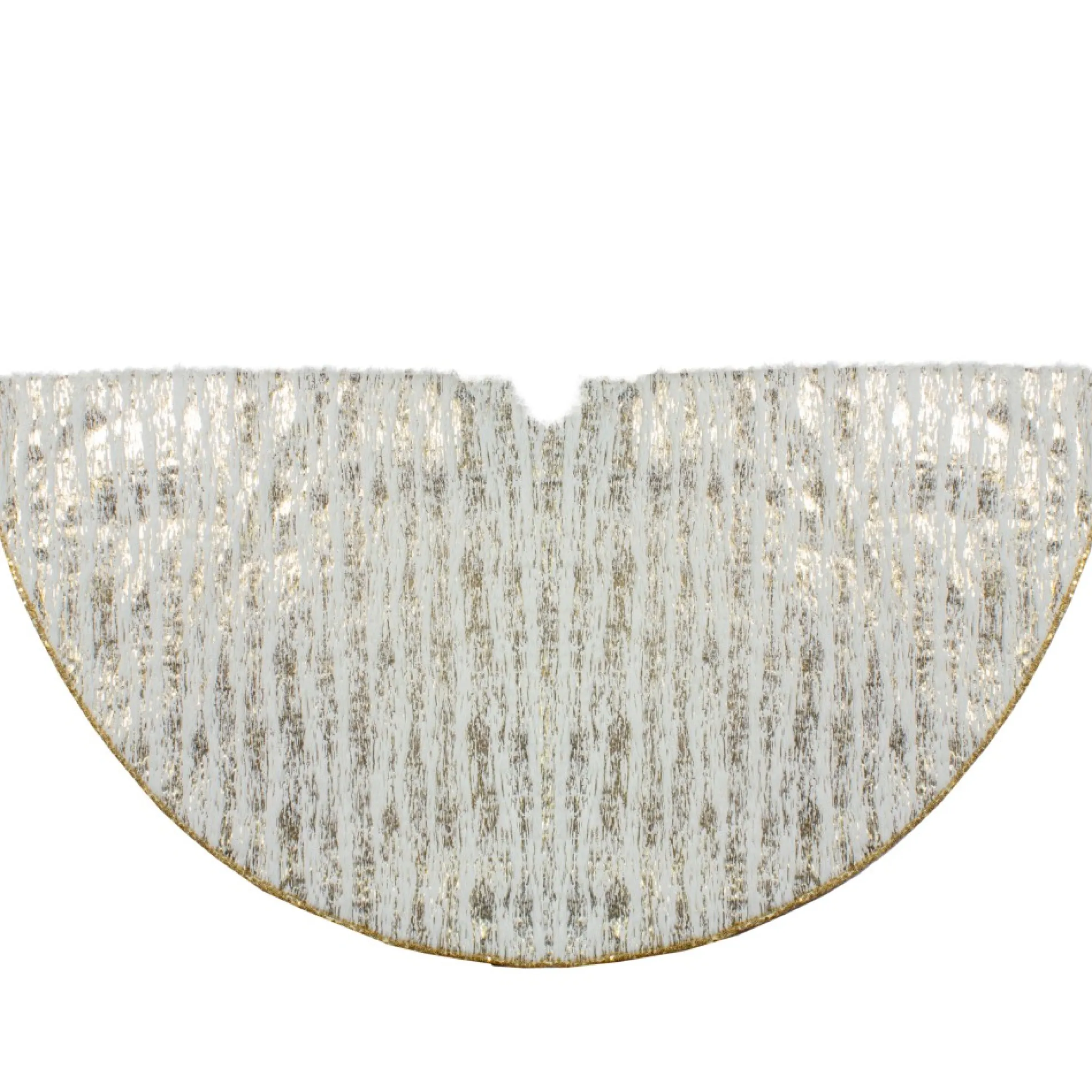 48" Cream And Gold Wood Grain Pattern And Faux Fur Christmas Tree Skirt
