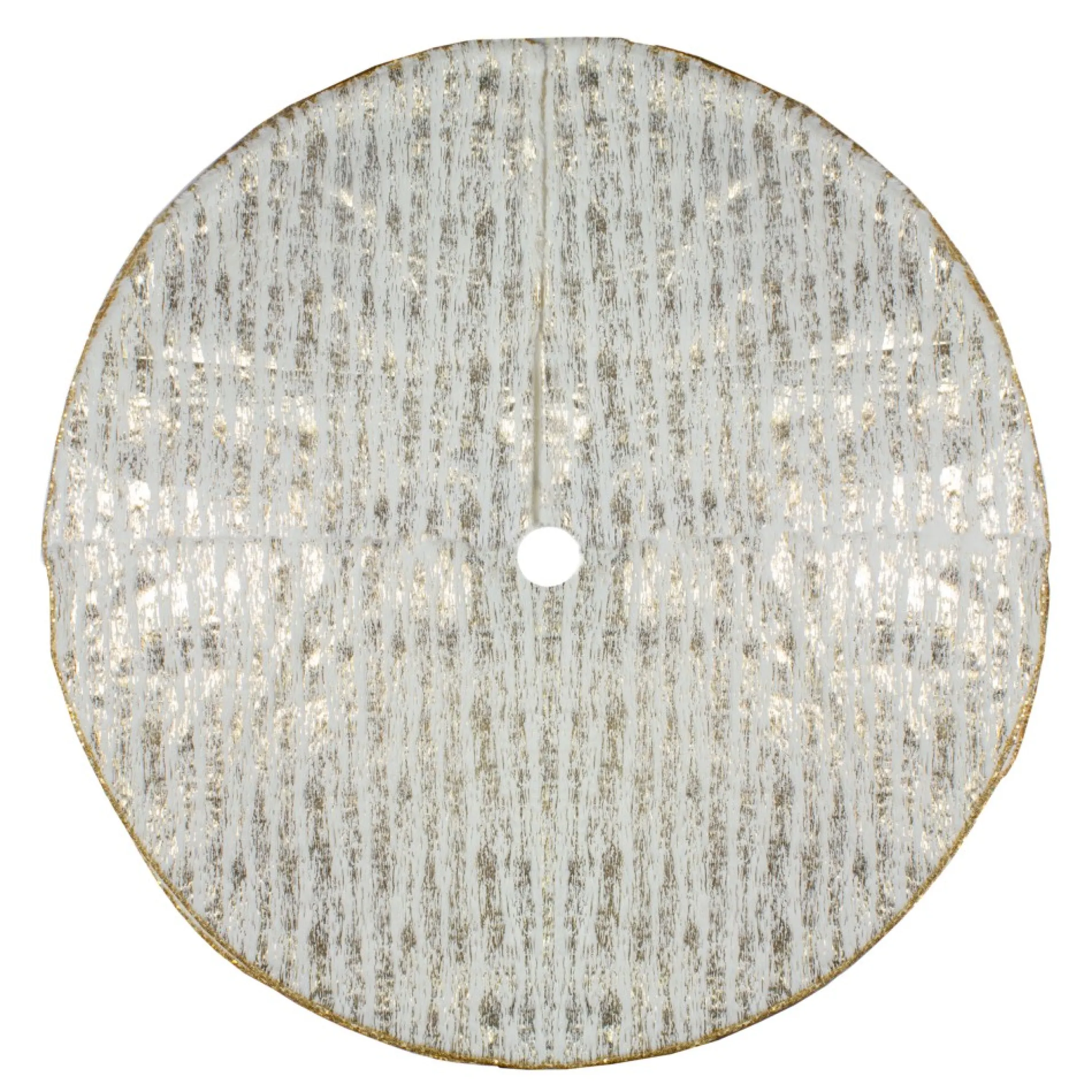 48" Cream And Gold Wood Grain Pattern And Faux Fur Christmas Tree Skirt