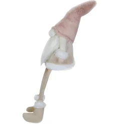 24" Cream And Pink Sitting Christmas Gnome With Dangling Legs