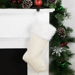 19" Cream Cable Knit With White Faux Fur Cuff Christmas Stocking