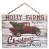 Cream White And Red Holly Farms Rectangular Sign With Rope Hanger 7" X 10"
