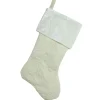 18" Cream White Quilted Christmas Stocking With A Velvet Cuff
