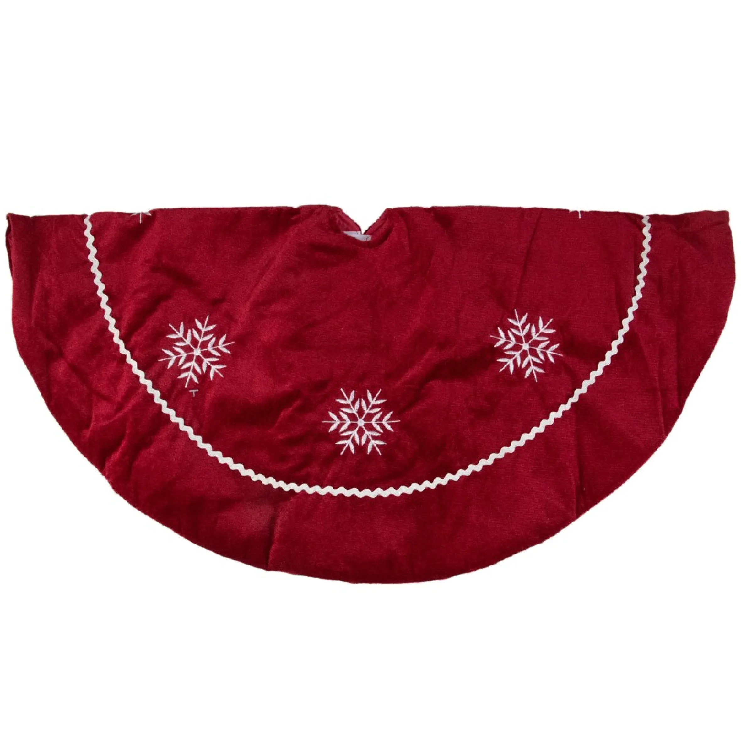 24" Crimson Red And White Snowflakes Christmas Tree Skirt