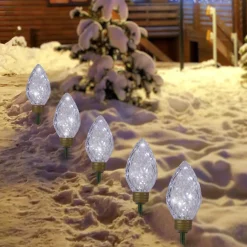 5Ct Led Lighted C9 Christmas Pathway Marker Lawn Stakes - Clear Lights