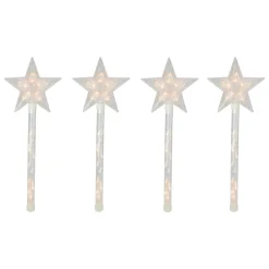 4Ct Lighted Star Christmas Pathway Marker With Lawn Stakes White Wire - Clear Lights