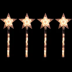 4Ct Lighted Star Christmas Pathway Marker With Lawn Stakes White Wire - Clear Lights