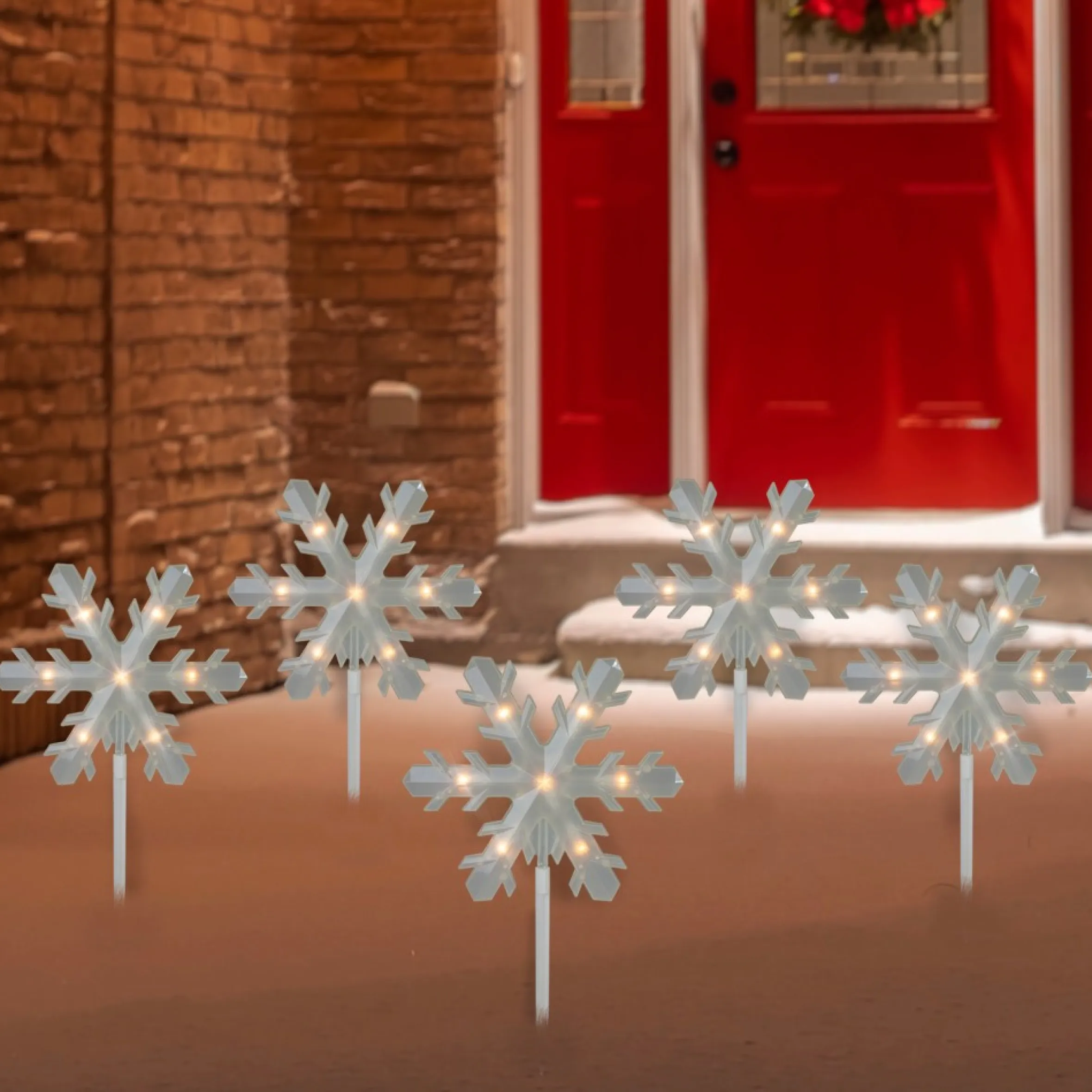 5Ct Snowflake Christmas Pathway Marker Lawn Stakes - Clear Lights
