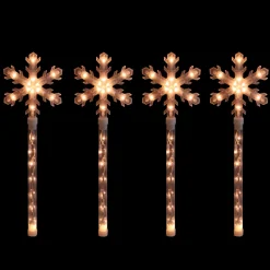 4Ct Snowflakes Christmas Pathway Marker With Lawn Stakes - Clear Lights