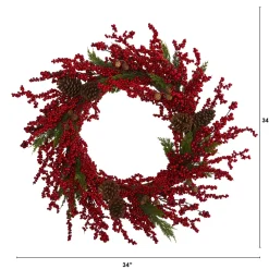 Cypress Artificial Christmas Wreath With Berries And Pine Cones, 34-Inch, Unlit
