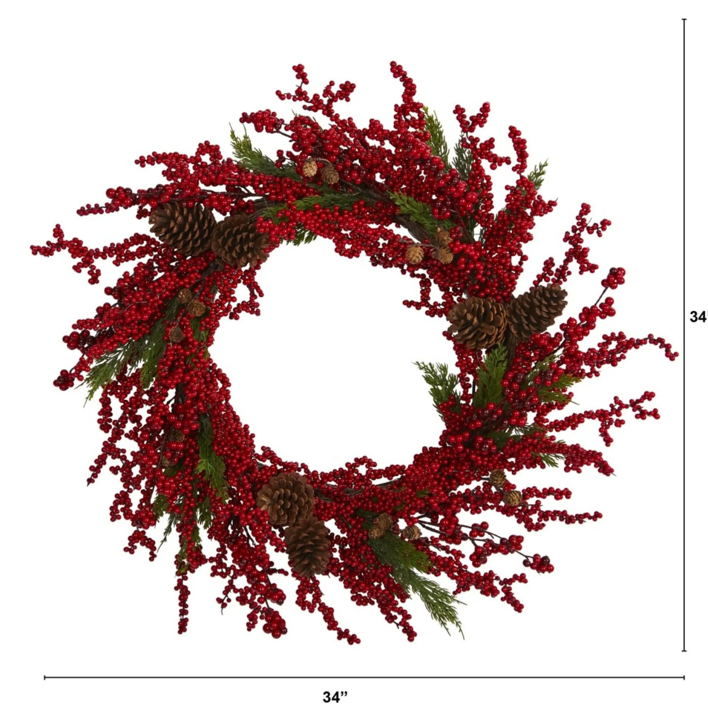 Cypress Artificial Christmas Wreath With Berries And Pine Cones, 34-Inch, Unlit