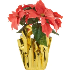 14.5" Dark Pink Artificial Christmas Poinsettia With Gold Wrapped Base