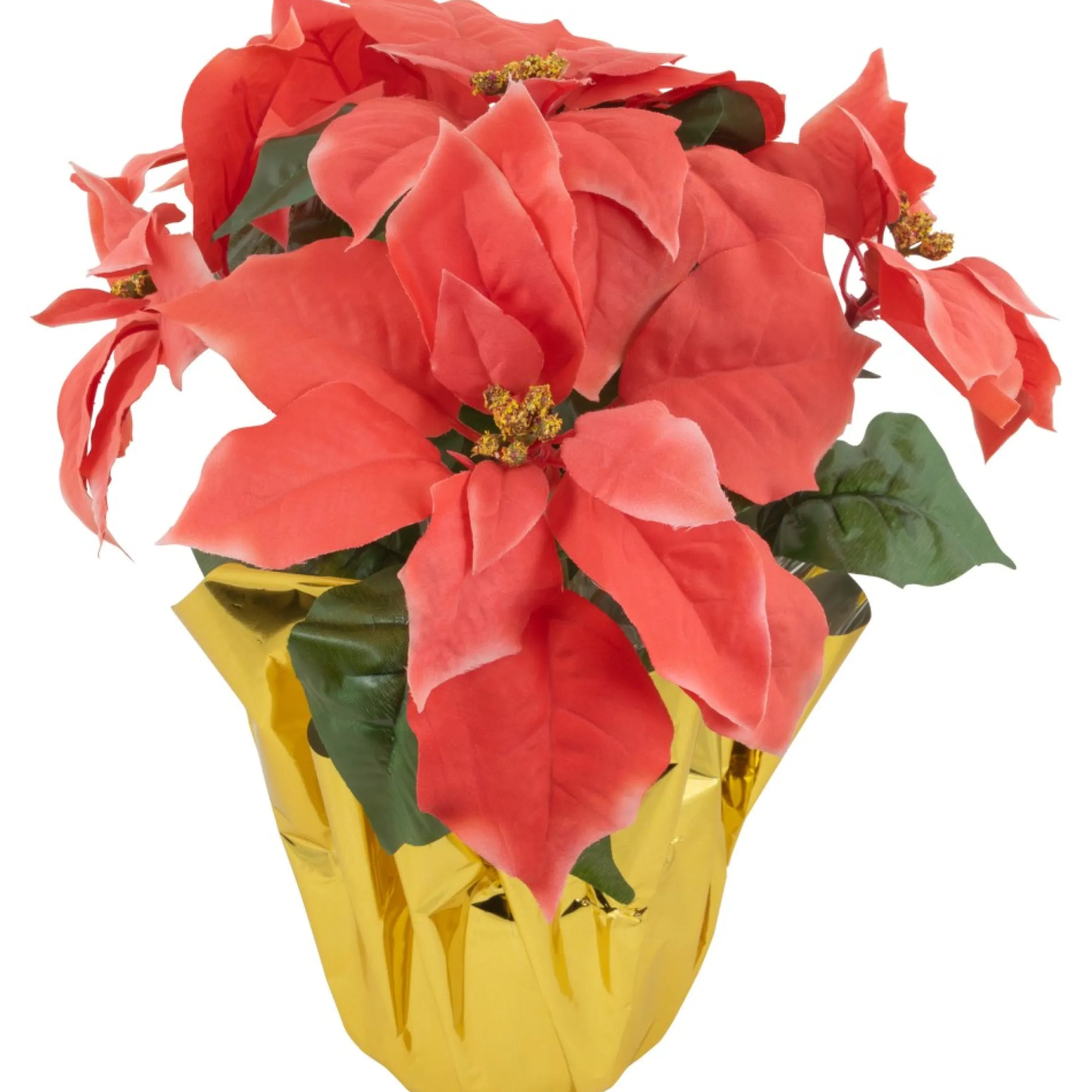 14.5" Dark Pink Artificial Christmas Poinsettia With Gold Wrapped Base