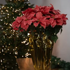 28" Dark Pink Artificial Christmas Poinsettia With Gold Wrapped Base