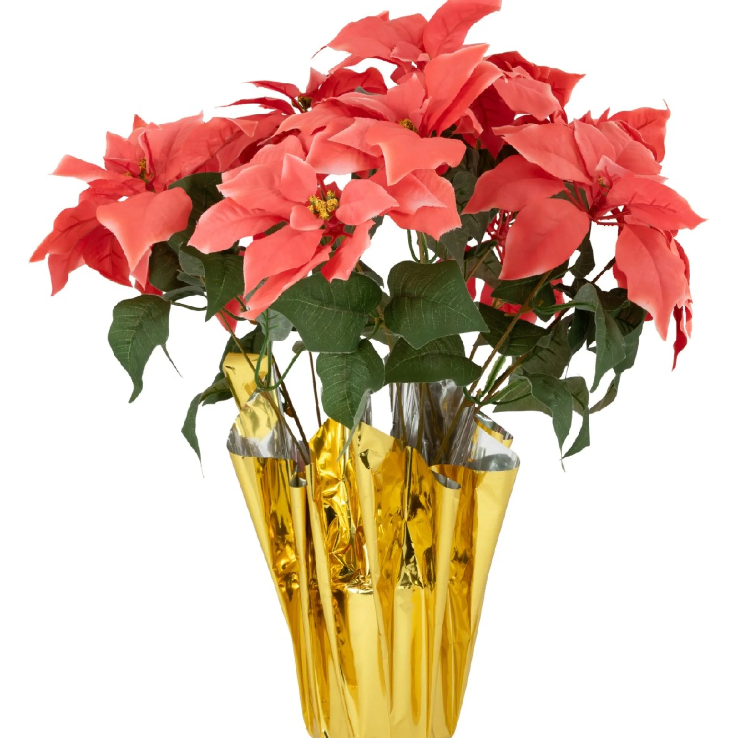 20" Dark Pink Artificial Christmas Poinsettia With Gold Wrapped Base