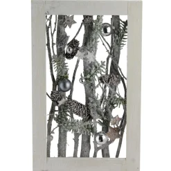 14.25" Decorated Standing Birch Branches In Wood Frame Table Or Wall Decoration