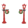 Dept 56 Set Of 2 Red Christmas Village Street Lights With Wreaths