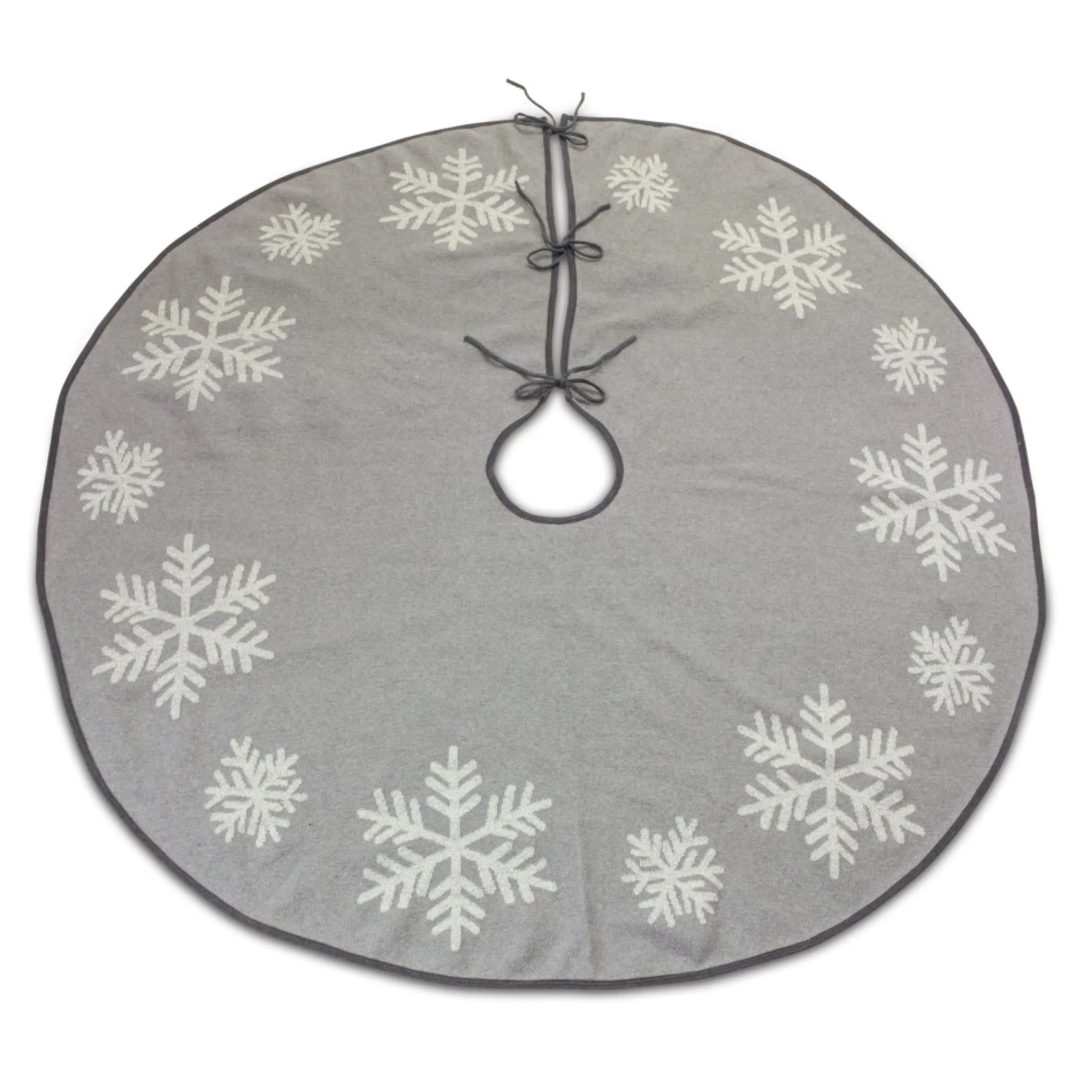 48"D Gray And White Snowflake Woven Christmas Tree Skirt