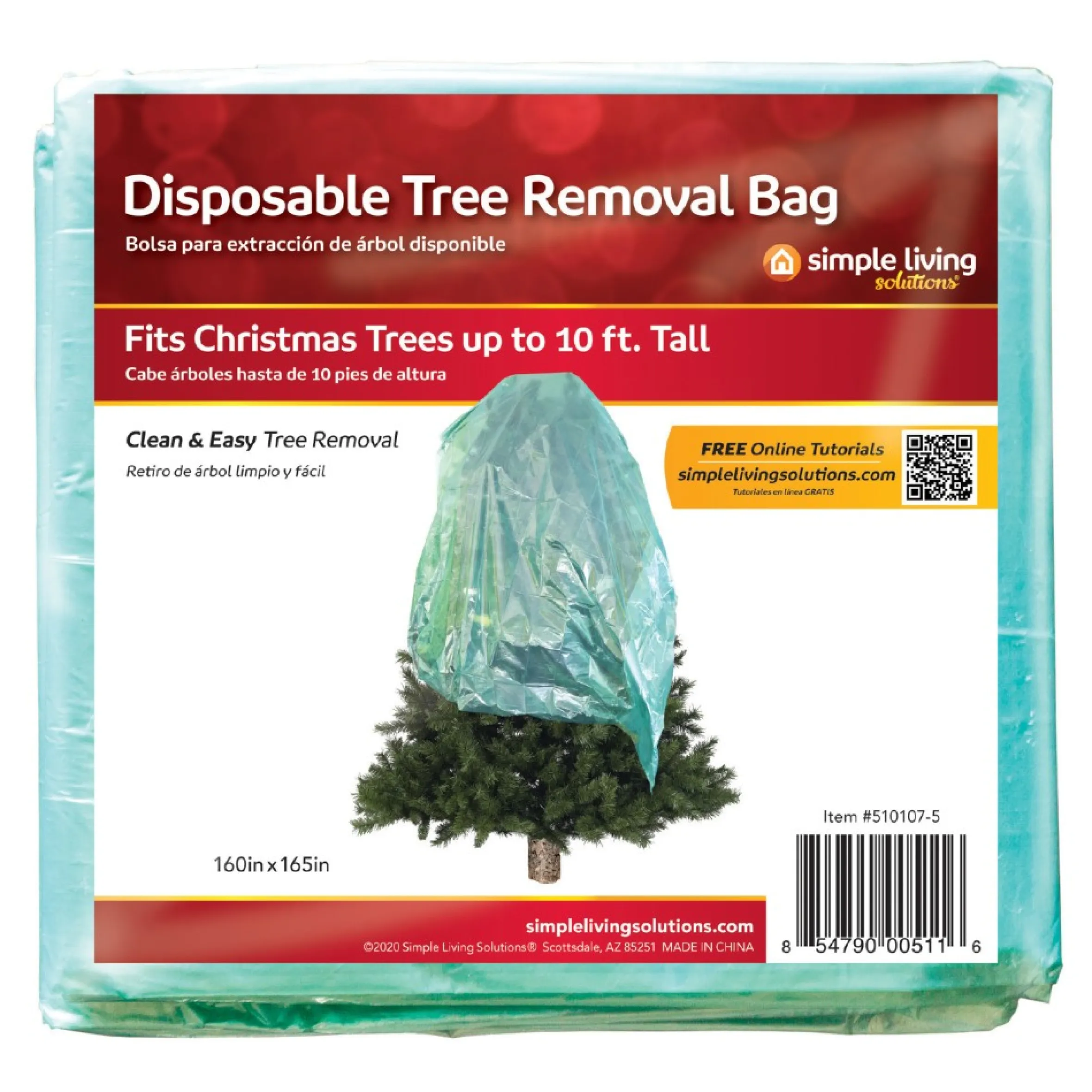 Disposable Christmas Tree Removal Bag -Fits Trees Up To 10Ft Tall