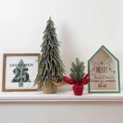 20" Downswpt Glittered Pine Tree In Burlap Base - Unlit