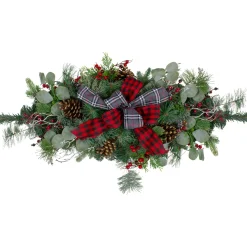 36" Dual Plaid Bows And Red Berries Artificial Christmas Swag - Unlit