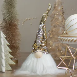 12" Elf Silver And Gold Sequin Hat Tabletop Christmas Decoration