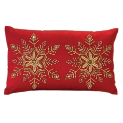 19.5" Embroidered Bead Snowflake Rectangular Christmas Throw Pillow