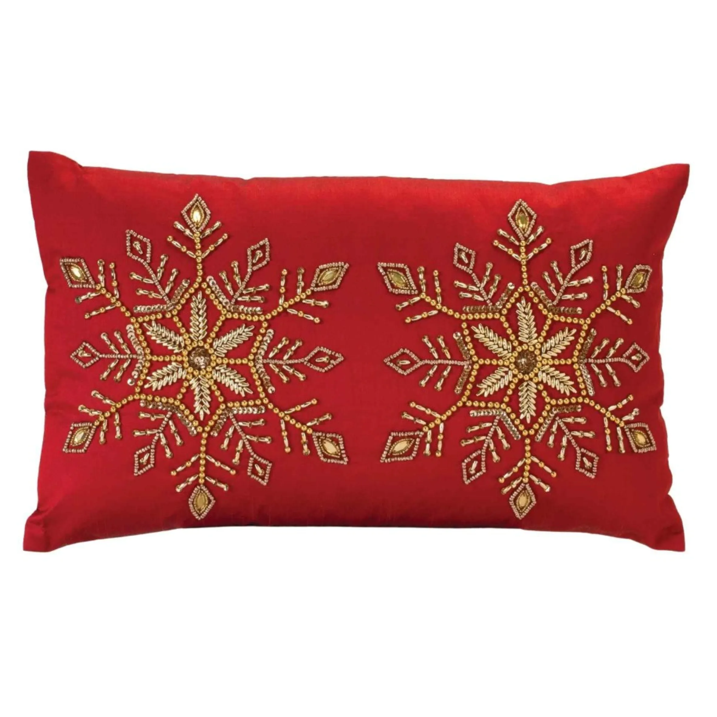 19.5" Embroidered Bead Snowflake Rectangular Christmas Throw Pillow